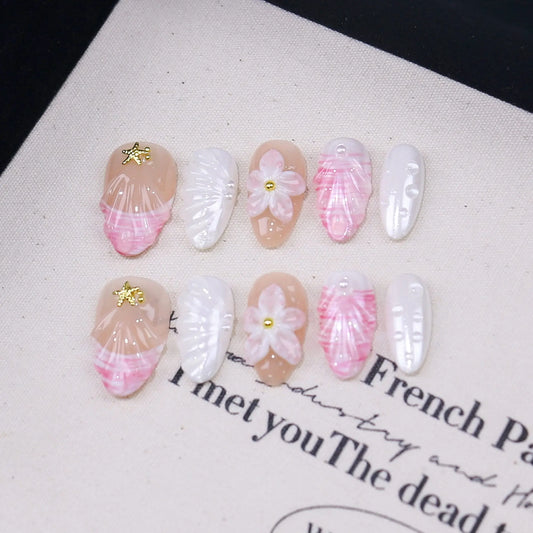 Beach Press On Nails – Short Almond Shape