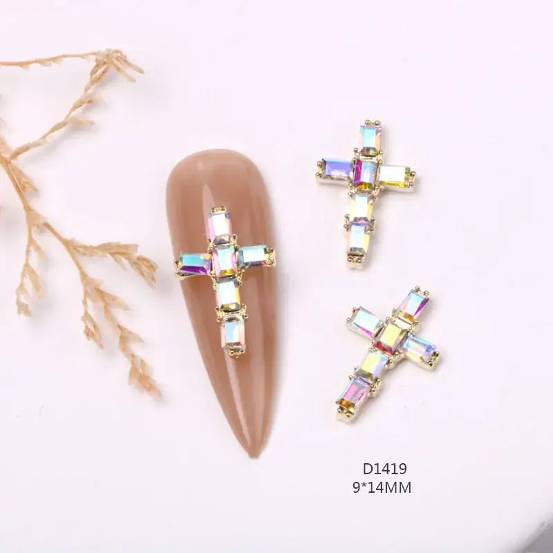 10Pcs 3D Silver Cross Nail Charms – Punk Nail Art Decorations