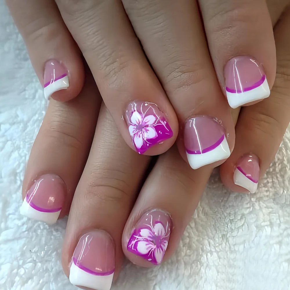 Pink French Tip Short Press On Nails – Elegant Square Nail Set