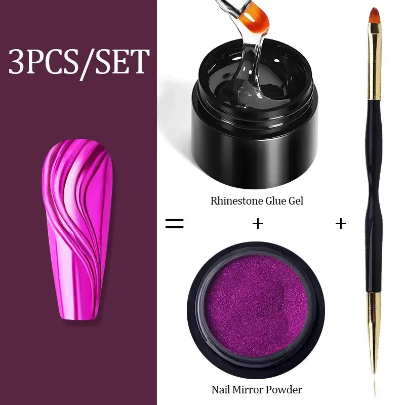 3D Nail Decoration Kit – Mirror Powder & 3D Gel