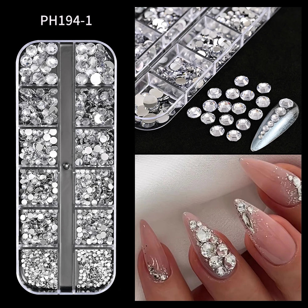 12 Grid Crystal Flatback Nail Rhinestones Set draft