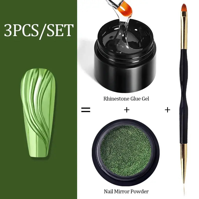 3D Nail Decoration Kit – Mirror Powder & 3D Gel