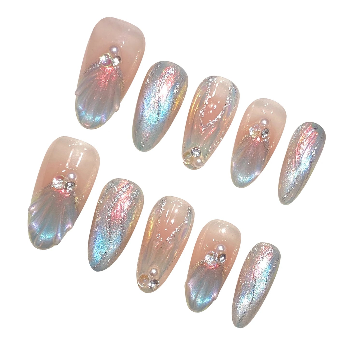 Aurora Mermaid Press On Nails – Handmade Set 10pcs