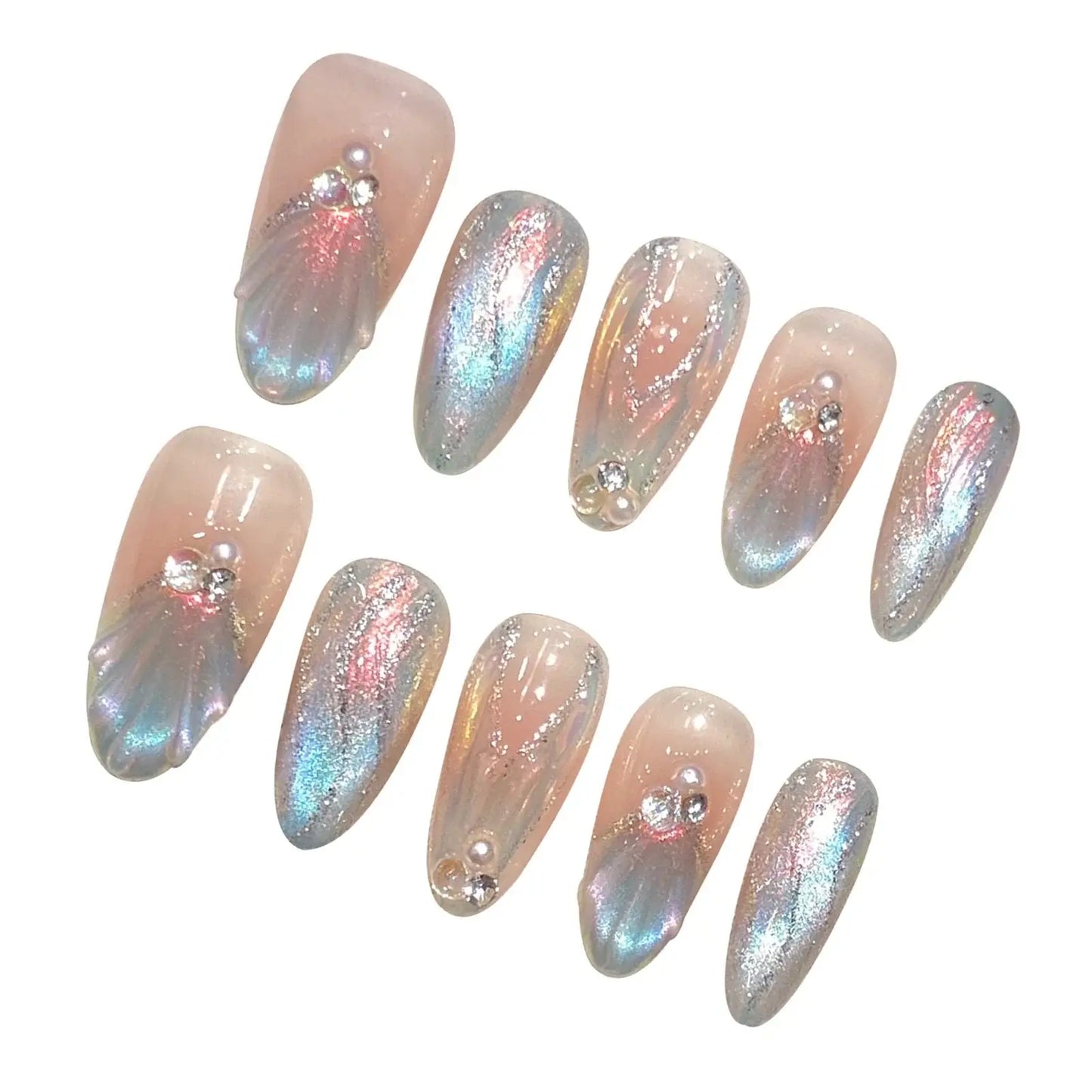 Aurora Mermaid Press On Nails – Handmade Set 10pcs