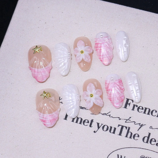 Beach Press On Nails – Short Almond Shape