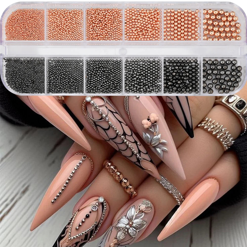 Gold Caviar Beads Nail Charms – Metal 3D Nail Art