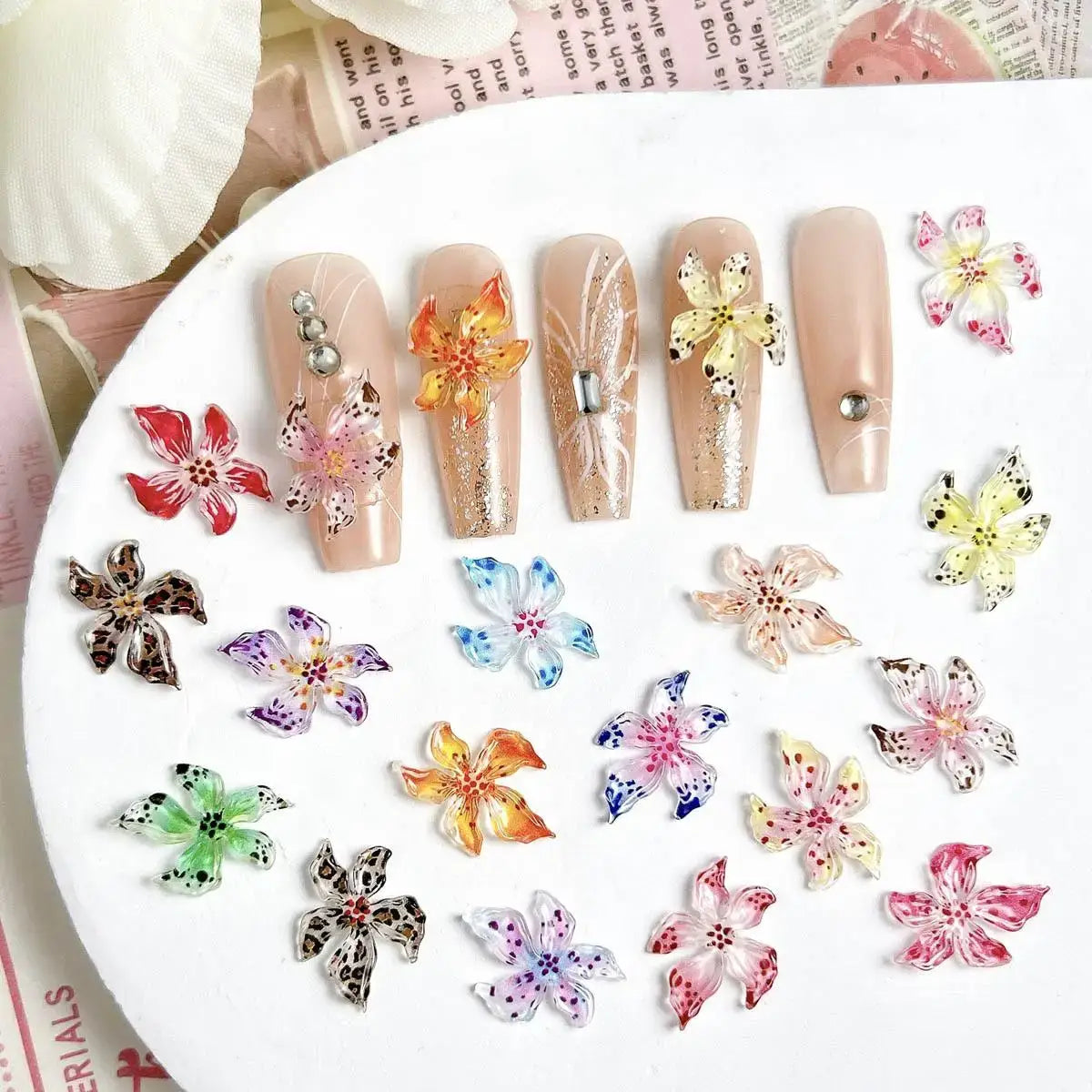 3D Resin Lily Nail Charms – Colorful Transparent Flower Set