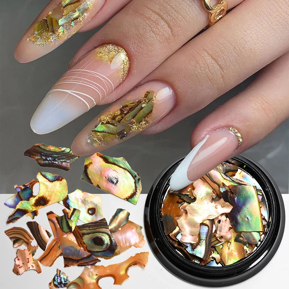 5g Abalone Shell Fragments – 3D Seashell Nail Art Charms for Gradient Nails | Ultra-Thin Natural Shell Sequins