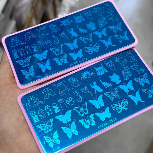 Butterfly, Cat & Stripe Nail Stamping Plate 12x6cm – Animal & Geometric Nail Art Template