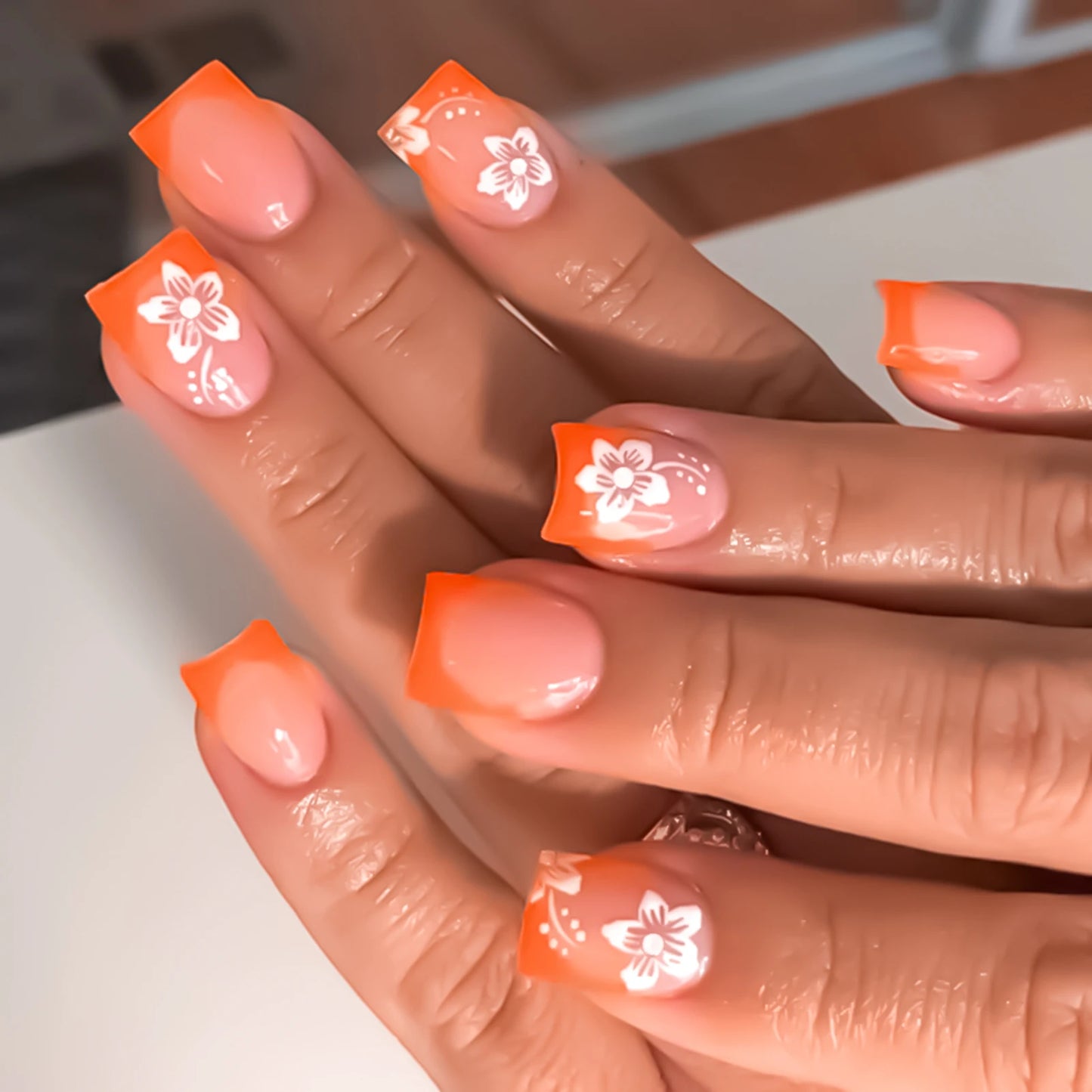 Pink French Tip Short Press On Nails – Elegant Square Nail Set