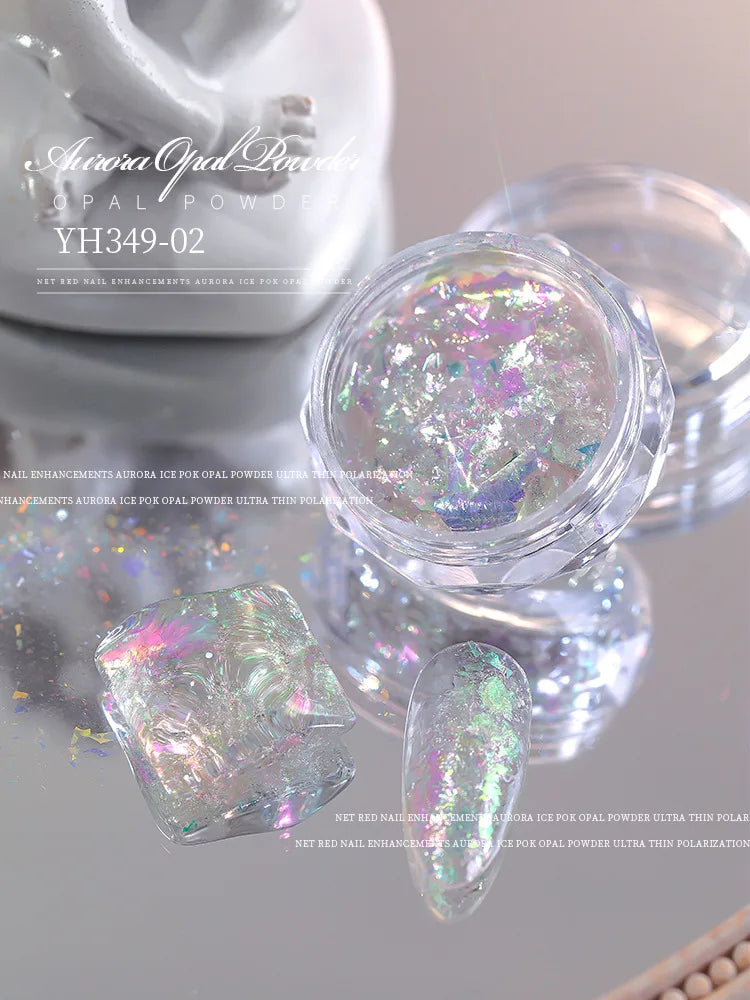 1 Box Aurora Glitter Opal Flakes – Iridescent Sequins Nail Art Powder for Mermaid Nails