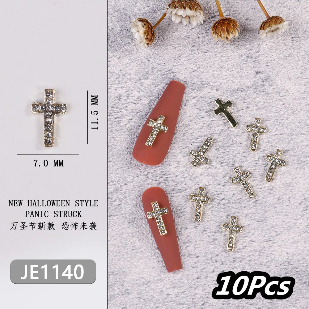 Punk Cross Nail Charms – 3D Metal Nail Art Accents