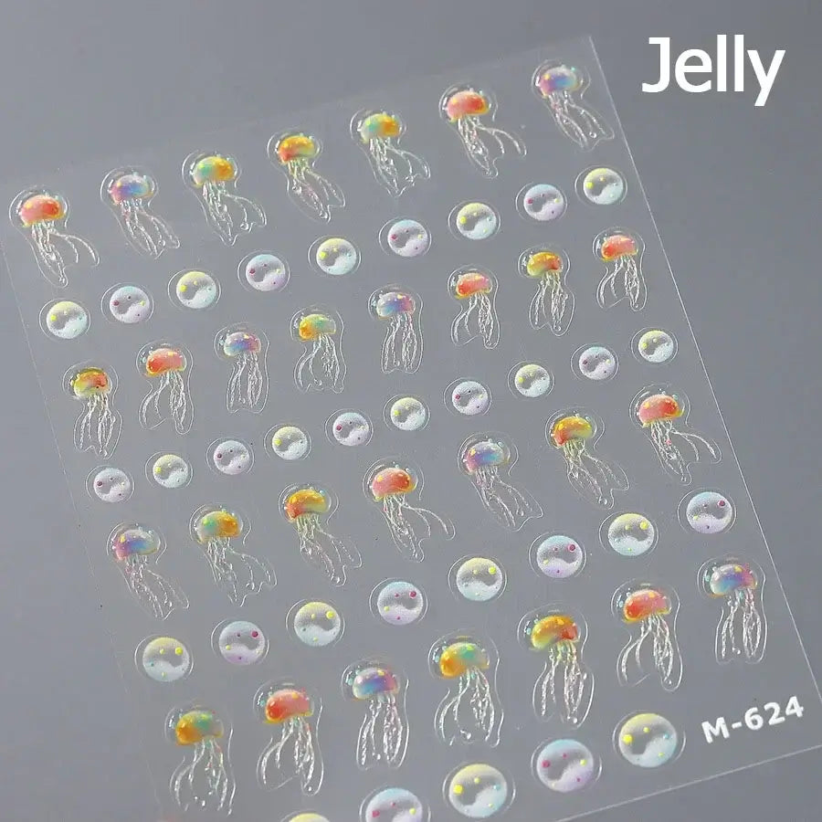 Cute Dolphin & Goldfish Jelly Nail Stickers