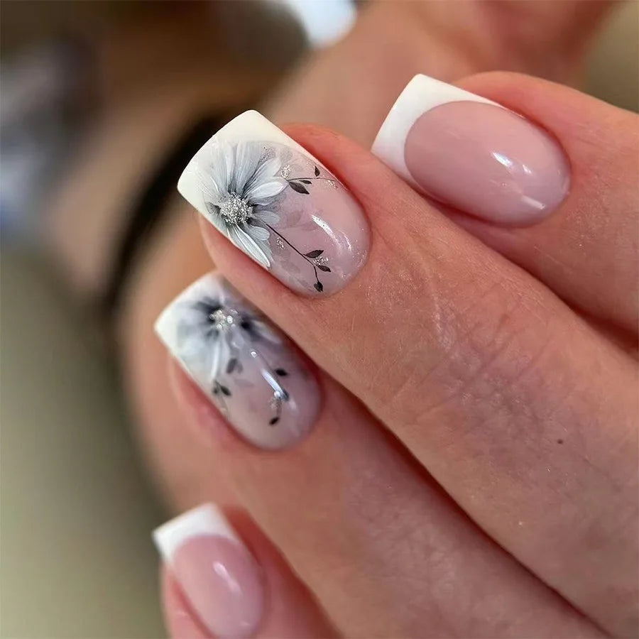 Pink French Tip Short Press On Nails – Elegant Square Nail Set