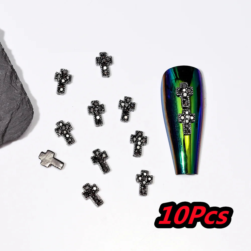 Punk Cross Nail Charms – 3D Metal Nail Art Accents