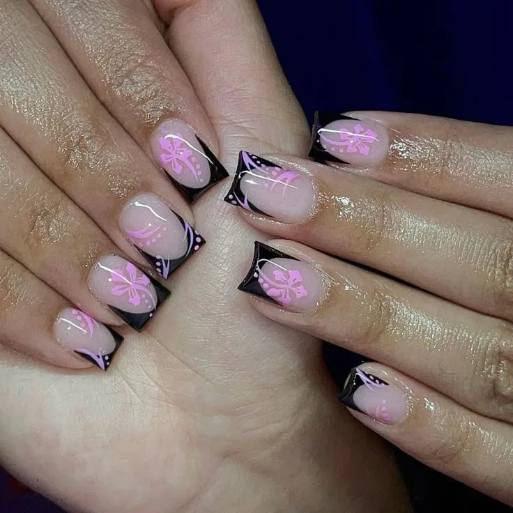Pink French Tip Short Press On Nails – Elegant Square Nail Set