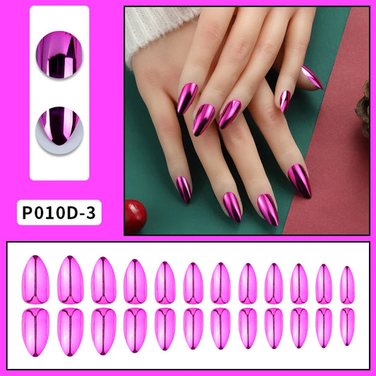 Chrome Press On Nails Almond Shape – 24PCS Mirror Finish