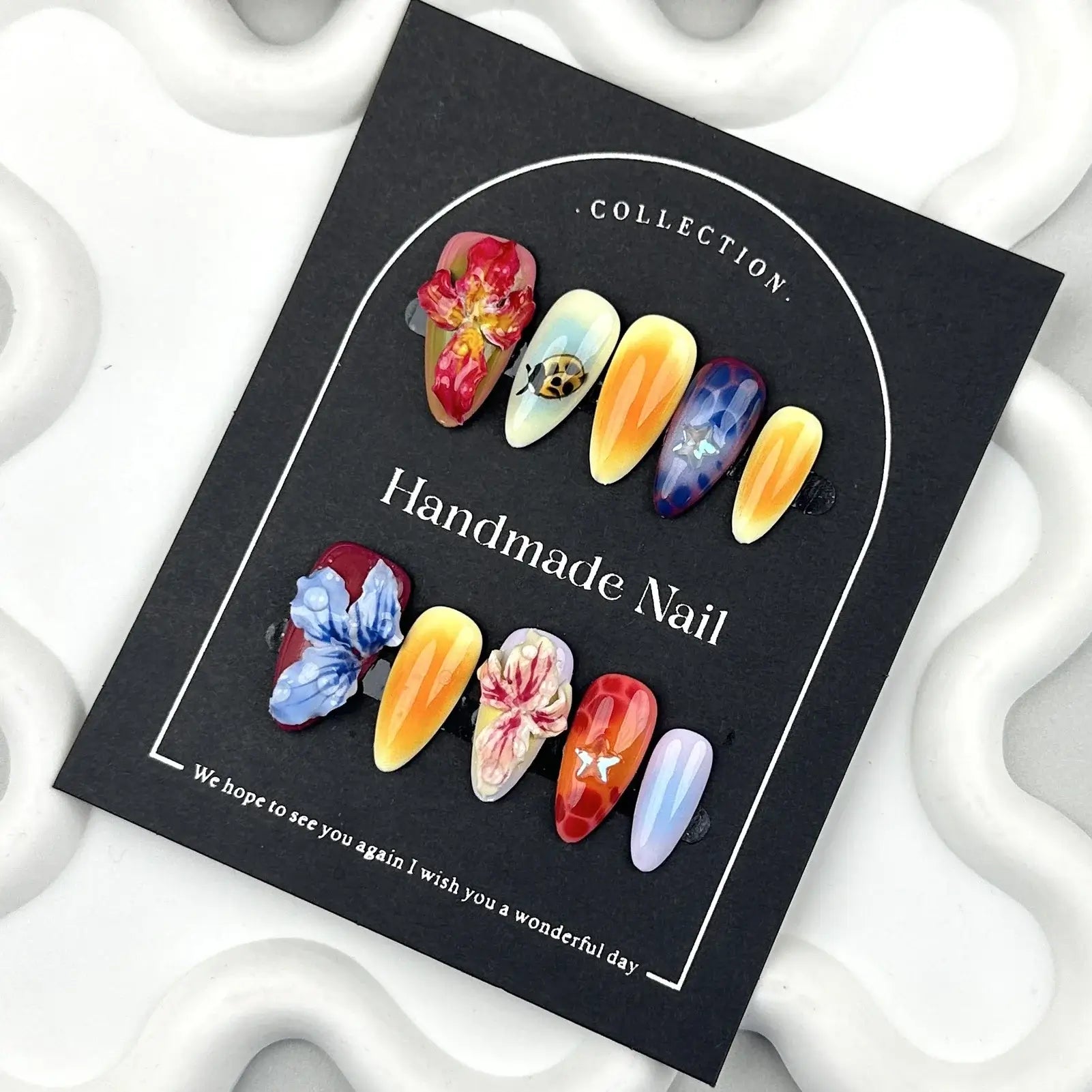 Colorful Press-On Nails – Flowers, Beads & Almond Tips