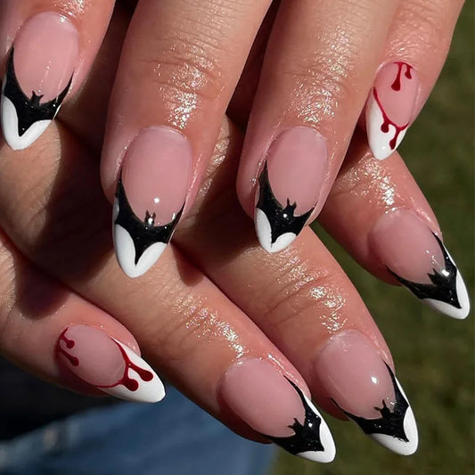 Halloween False Nails with Almond Head Design Mid-length  - 24 Pc.