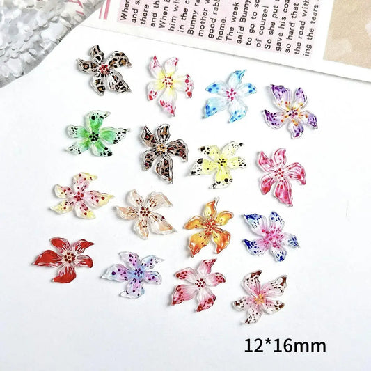 3D Resin Lily Nail Charms – Colorful Transparent Flower Set
