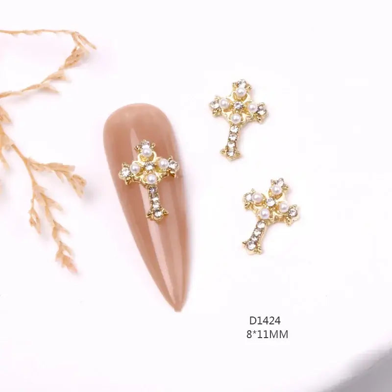 10Pcs 3D Silver Cross Nail Charms – Punk Nail Art Decorations