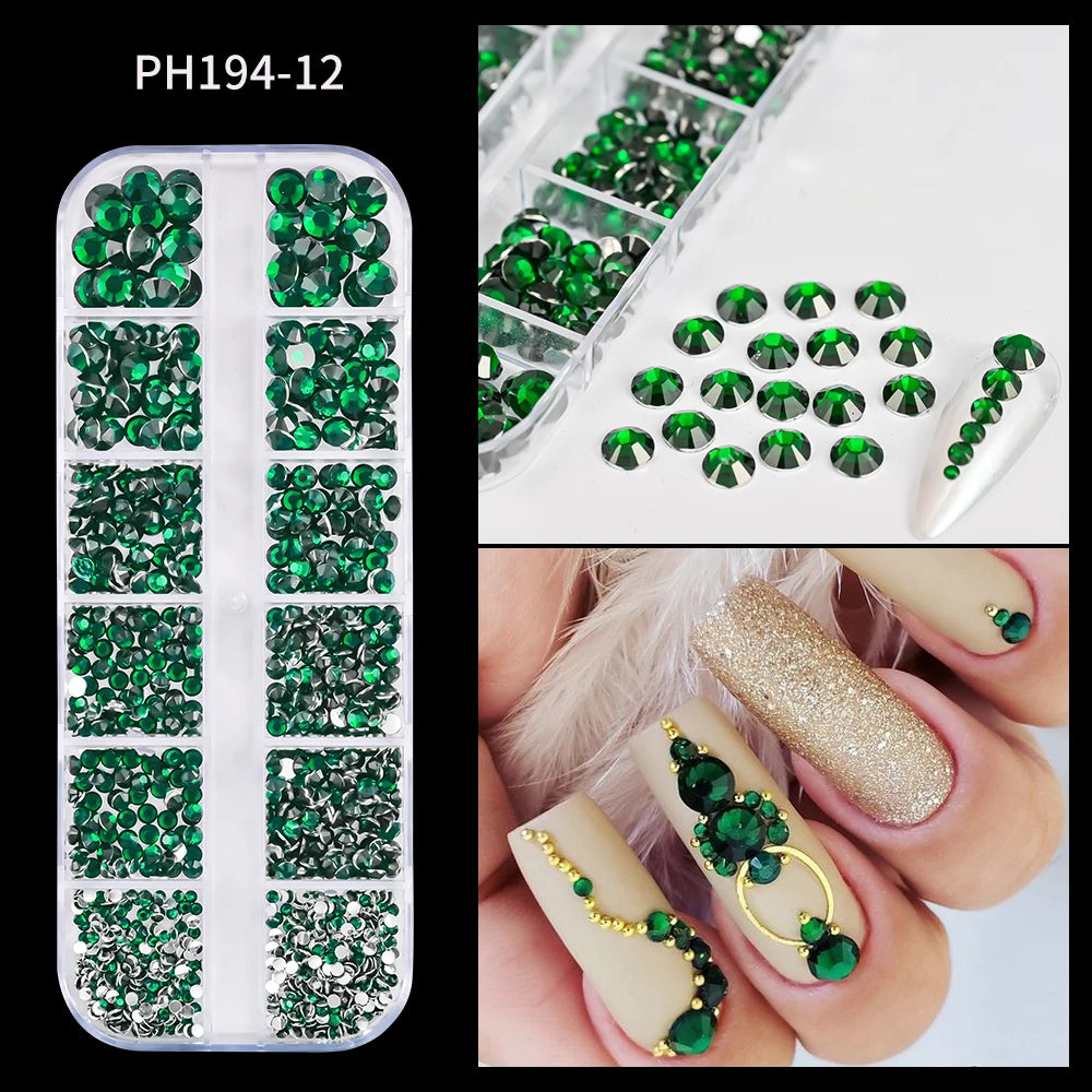 12 Grid Crystal Flatback Nail Rhinestones Set draft