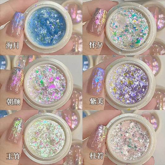 1Pc Irregular Aurora Holographic Nail Flakes – Mermaid Shell Glitter in 6 Colors