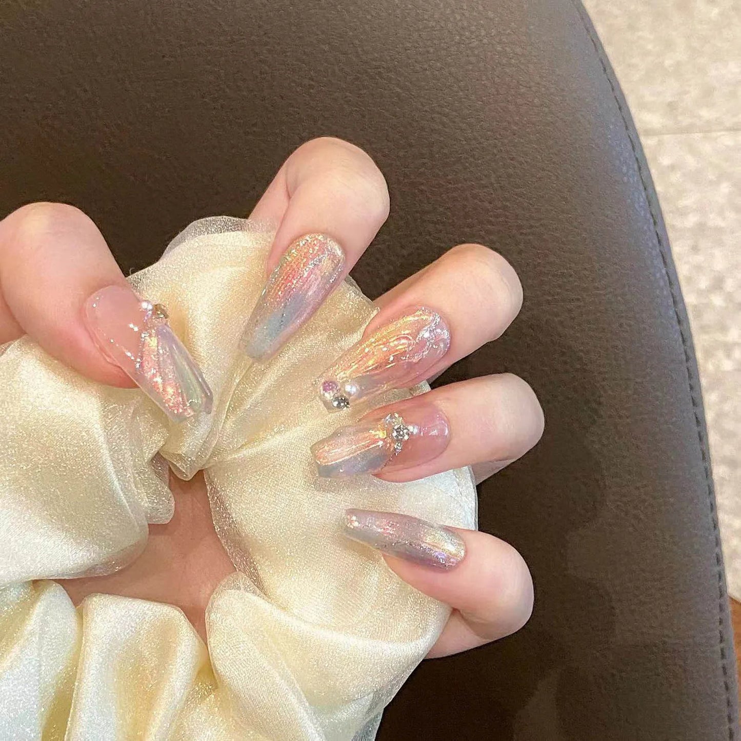 Aurora Mermaid Press On Nails – Handmade Set 10pcs