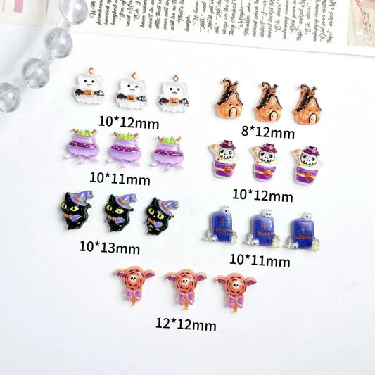 3D Halloween Resin Nail Charms – Ghost, Pumpkin, Cat, House