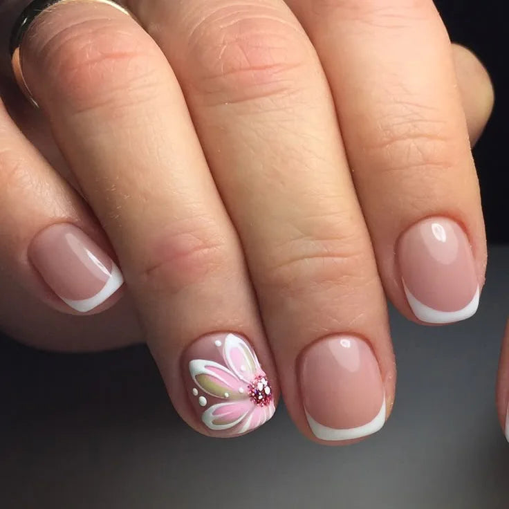 Pink French Tip Short Press On Nails – Elegant Square Nail Set