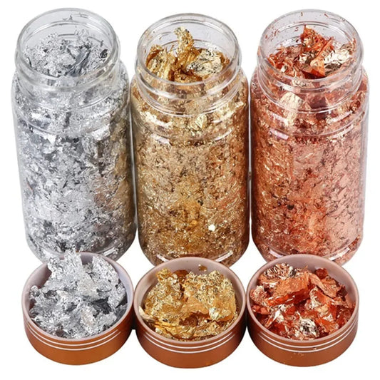 Gold & Silver Foil Flakes – Metallic Leaf for Resin, Nail Art