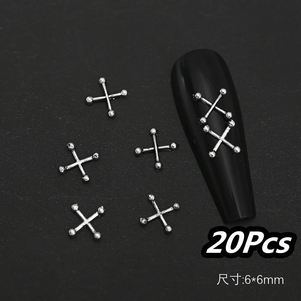 Punk Cross Nail Charms – 3D Metal Nail Art Accents