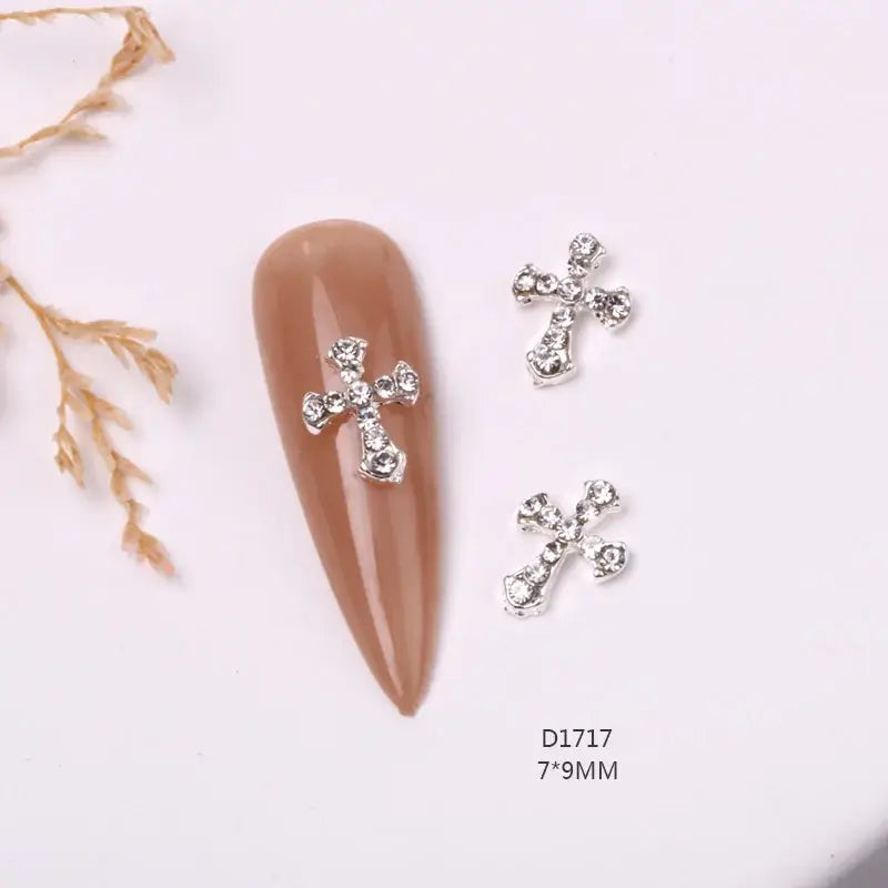10Pcs 3D Silver Cross Nail Charms – Punk Nail Art Decorations