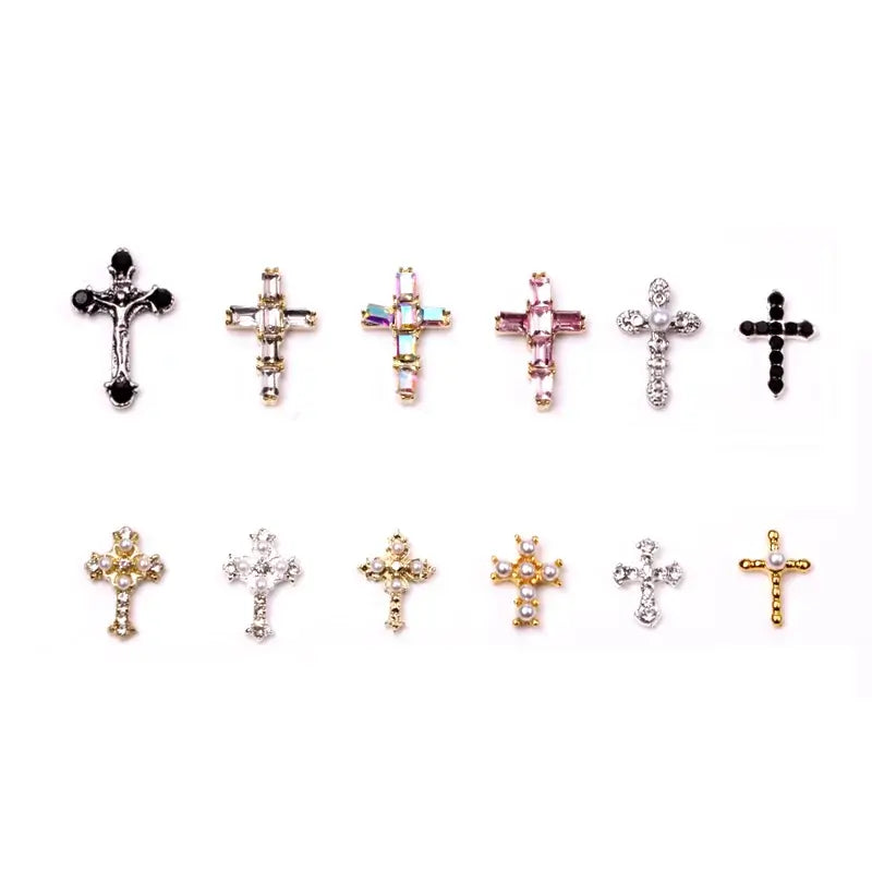 10Pcs 3D Silver Cross Nail Charms – Punk Nail Art Decorations