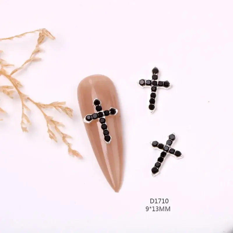 10Pcs 3D Silver Cross Nail Charms – Punk Nail Art Decorations