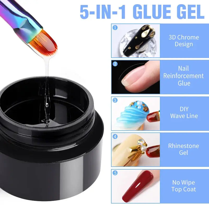 3D Nail Decoration Kit – Mirror Powder & 3D Gel