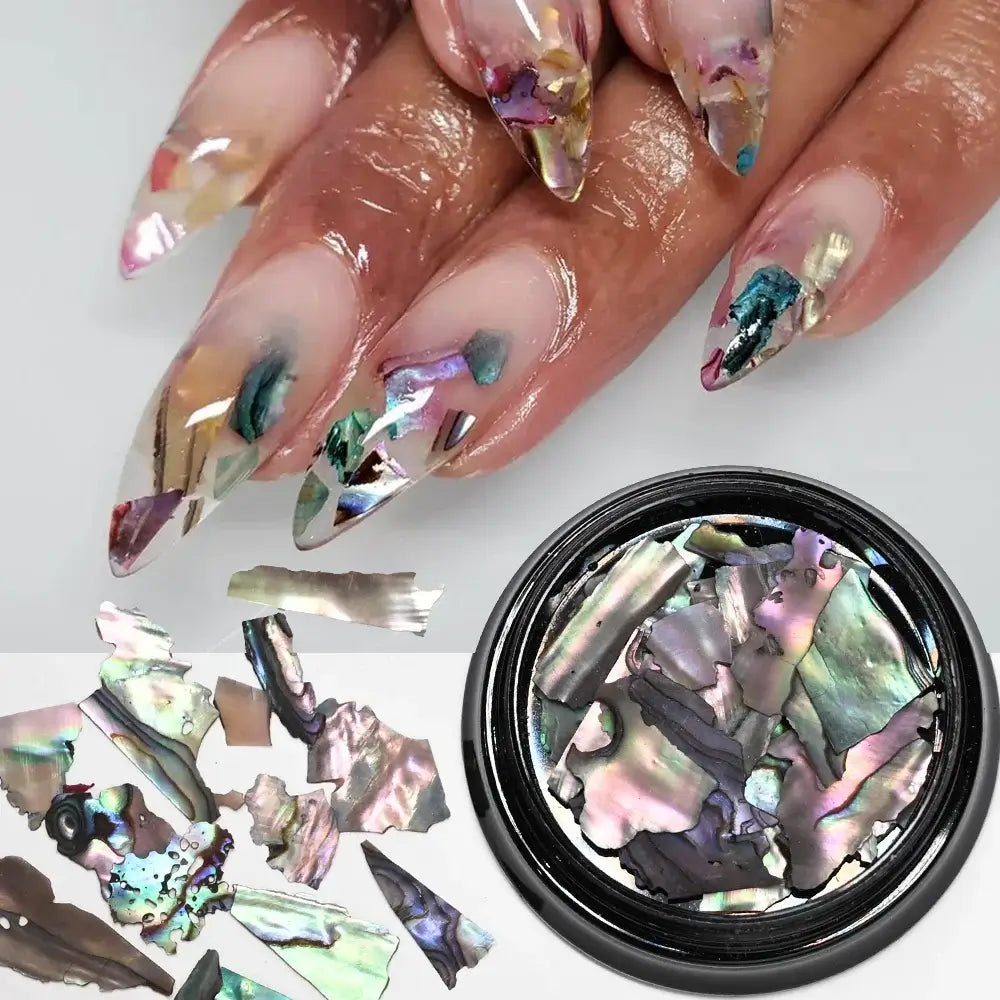 Aurora Abalone Shell Flakes – 12 Grid Nail Art Set