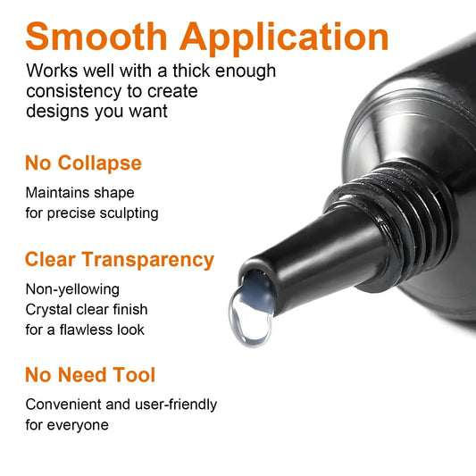 Product application tool with text highlighting features like smooth application, no collapse, clear transparency, and no need for a tool.