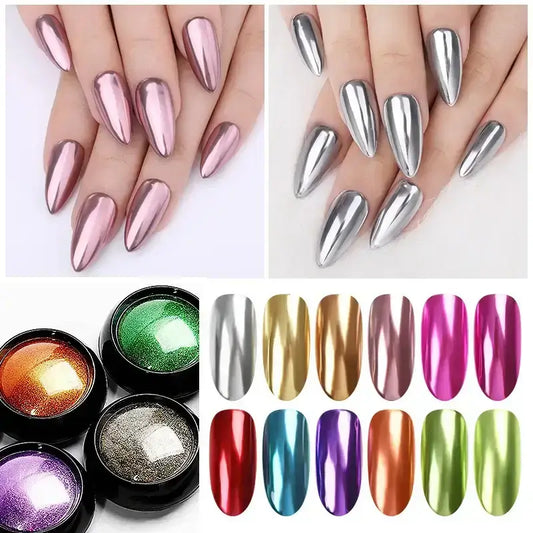 Nail Mirror Glitter Powder Metallic – Colorful Chrome Flakes Dust