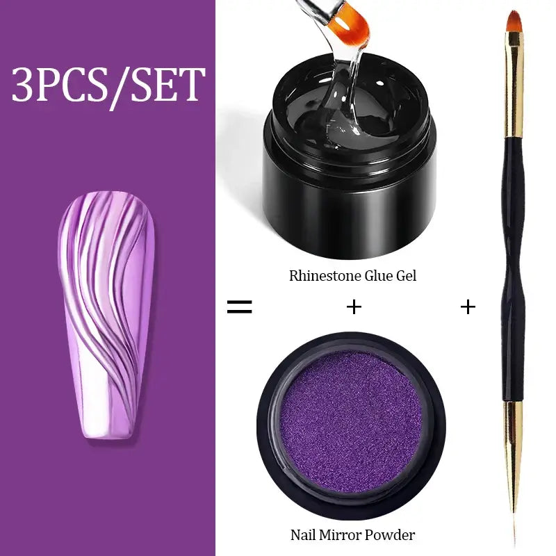 3D Nail Decoration Kit – Mirror Powder & 3D Gel