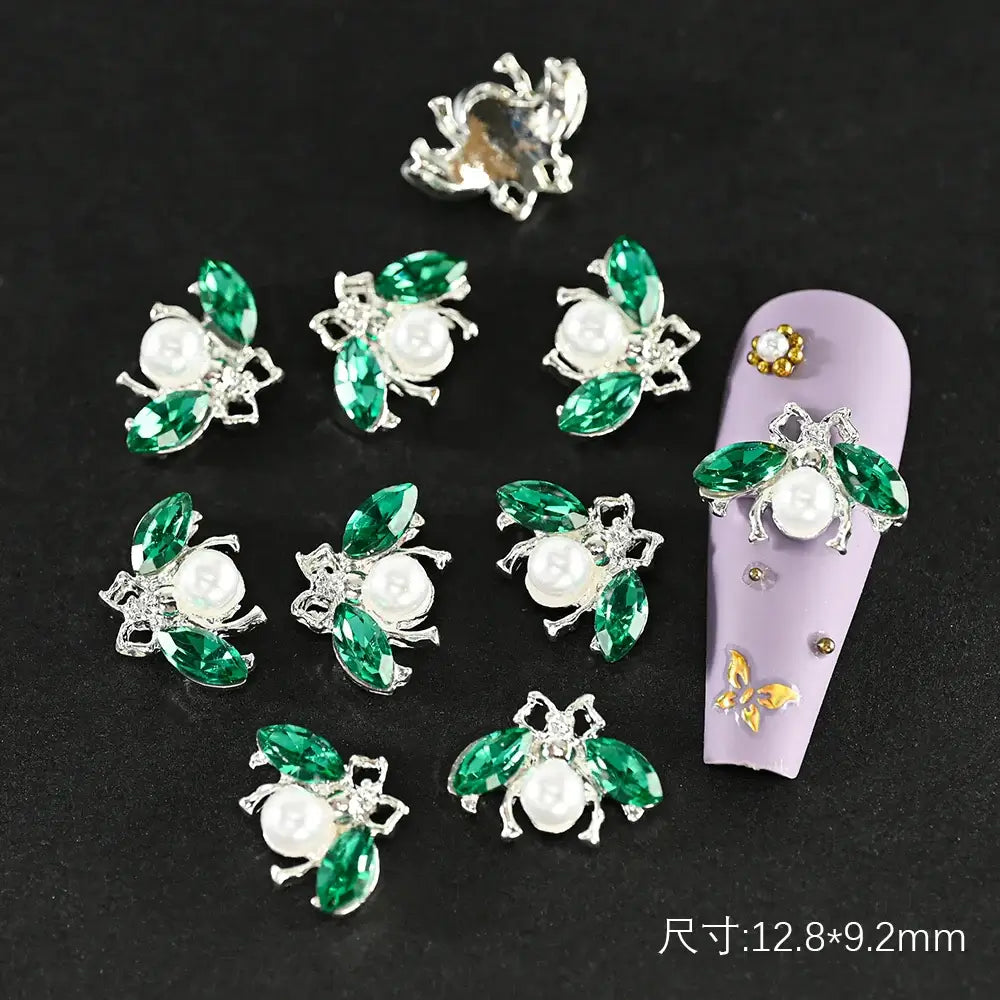 10Pcs Alloy Enamel Bee Design 3D Nail Charms