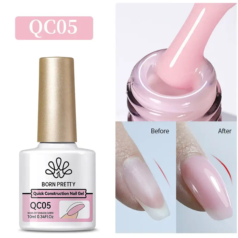 Nail Stamping Polish Born Pretty QC05 nail gel with application on a nail and 'Before' vs 'After' comparison.