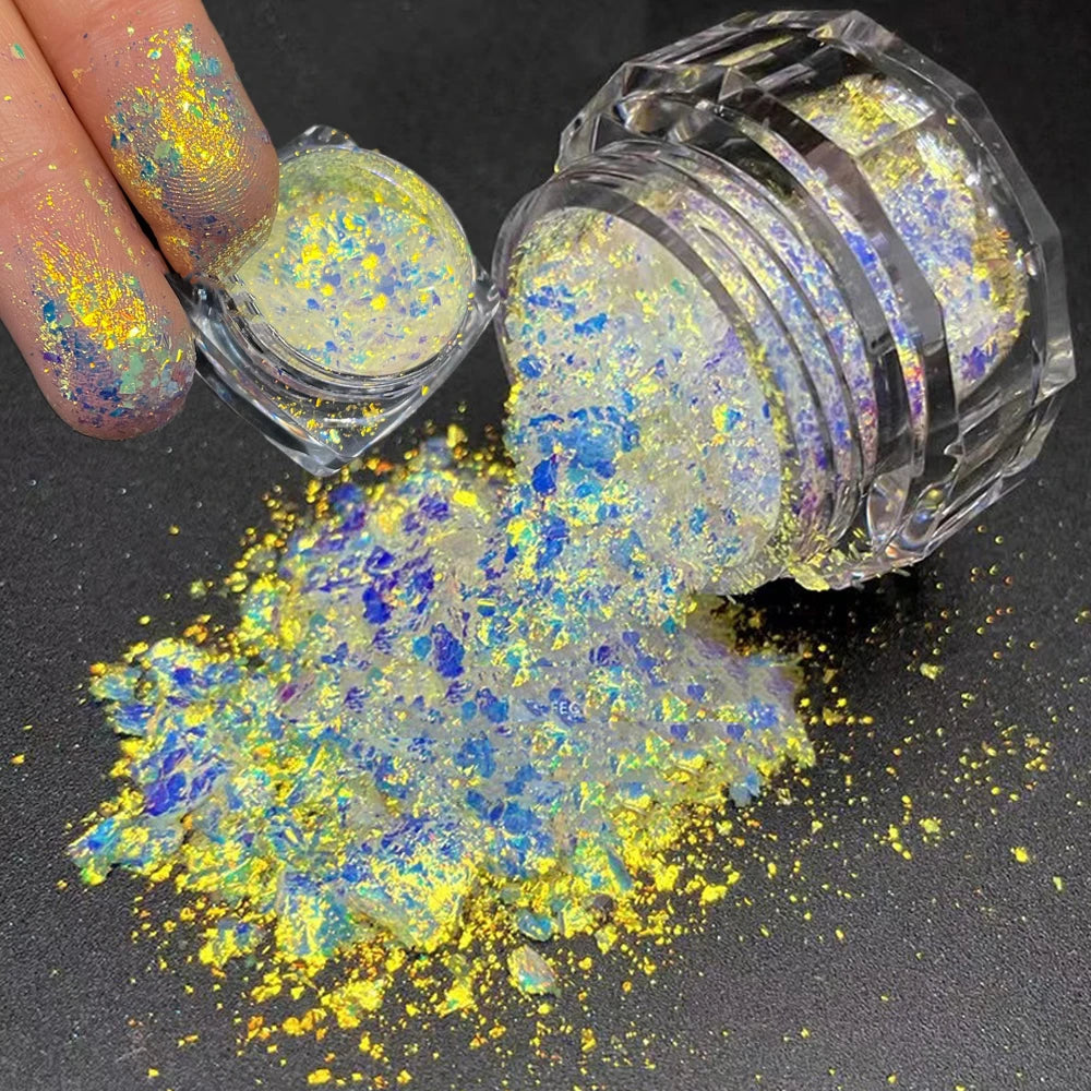 1 Box Aurora Glitter Opal Flakes – Iridescent Sequins Nail Art Powder for Mermaid Nails