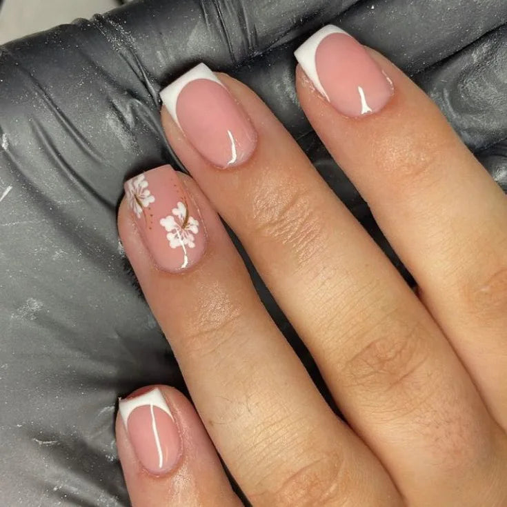 Pink French Tip Short Press On Nails – Elegant Square Nail Set