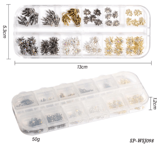 Halloween Nail Charms - 3d Metal Spiders & spider webs and gemstones