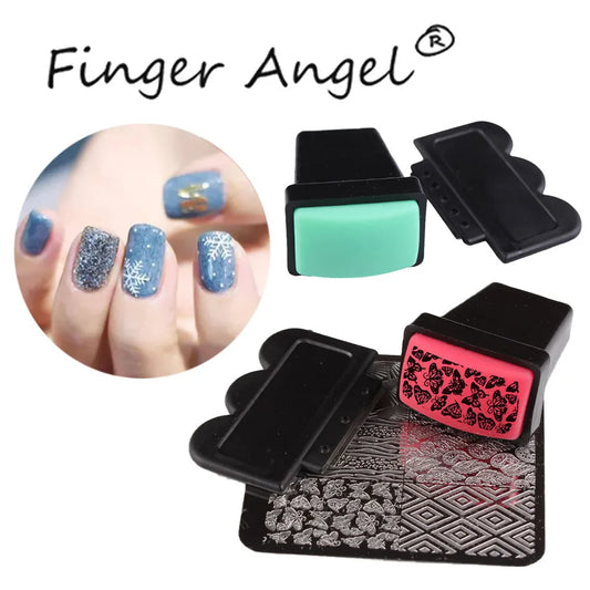Silicone Nail Art Stamping Kit – Stamper & Scraper Set for Nail Plate Designs