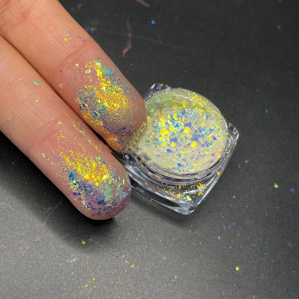 1 Box Aurora Glitter Opal Flakes – Iridescent Sequins Nail Art Powder for Mermaid Nails