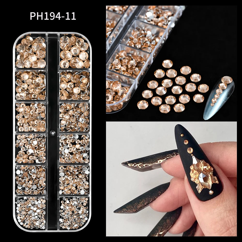 12 Grid Crystal Flatback Nail Rhinestones Set draft