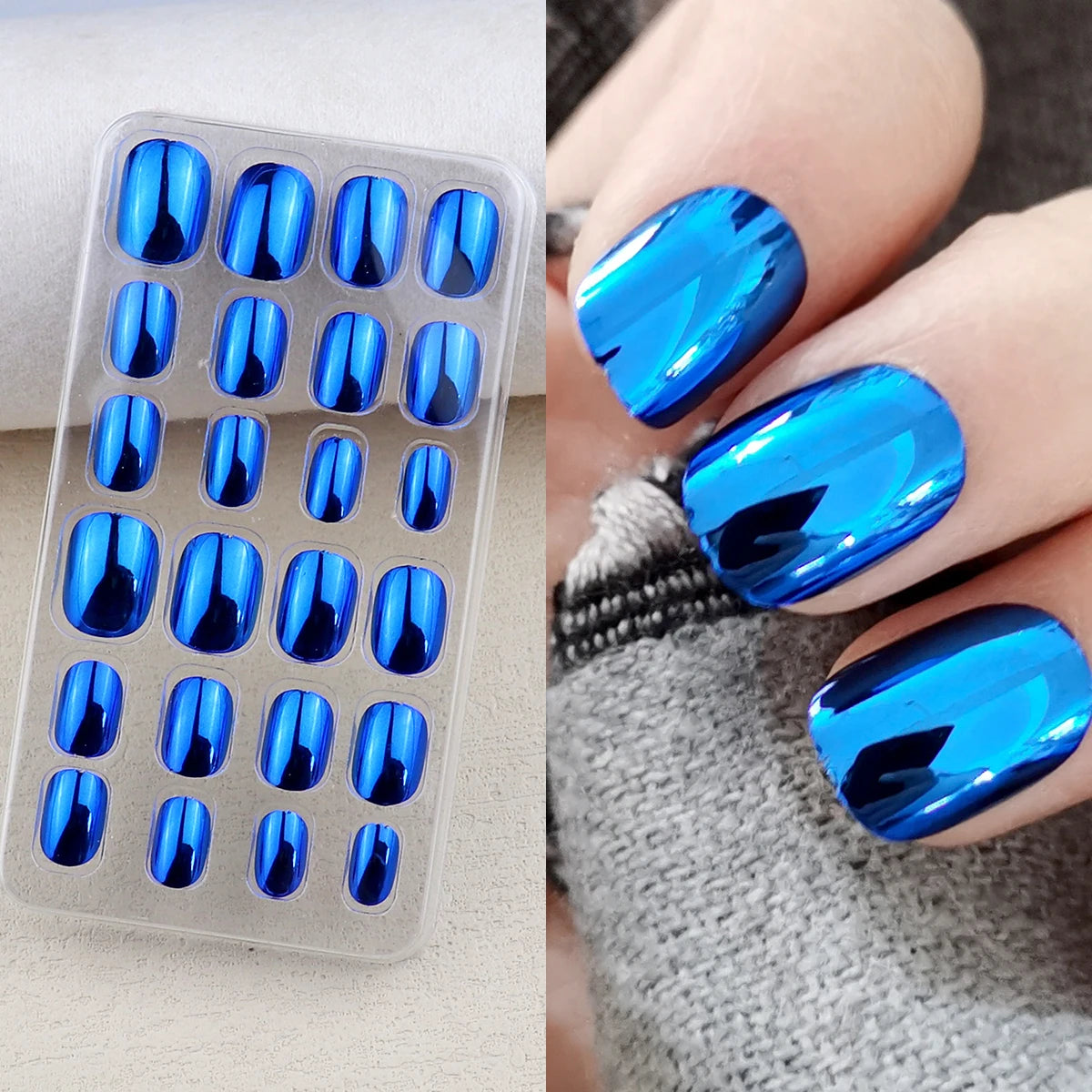 Mirror Chrome Press-On Nails – 24 Metallic Oval Tips