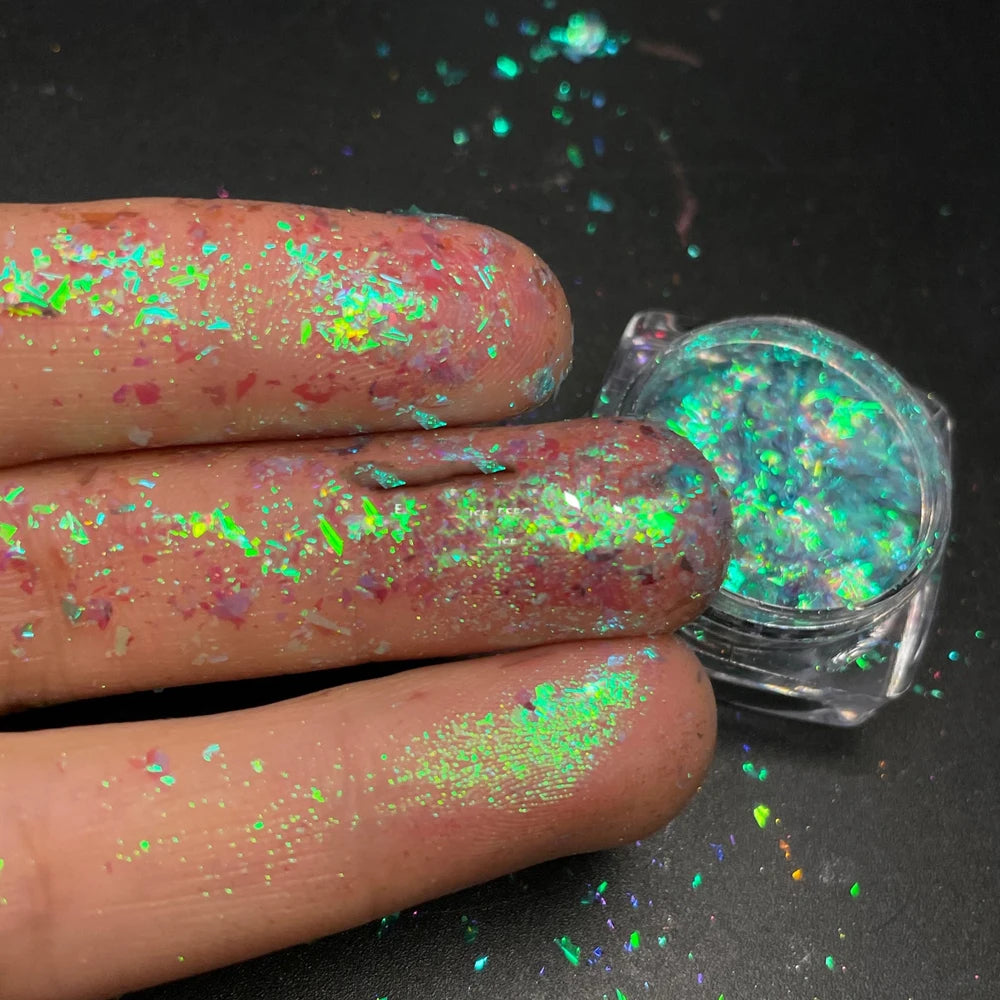 1 Box Aurora Glitter Opal Flakes – Iridescent Sequins Nail Art Powder for Mermaid Nails